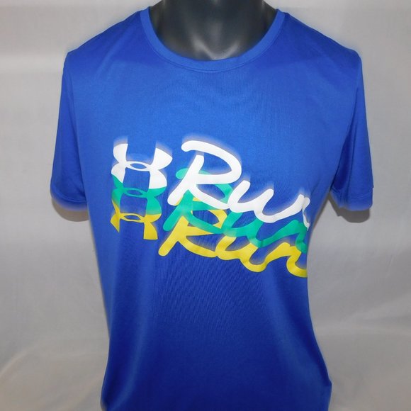Under Armour Semi-Fitted Heat Gear RUN Blue Graphic T Shirt Mens XL - Picture 9 of 9